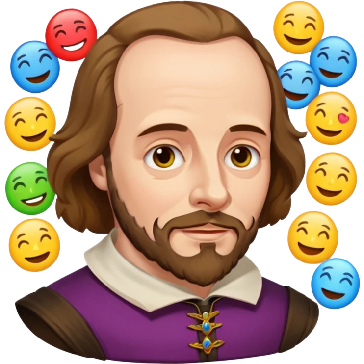 Shakespeare portrait very faithful to original dealing with a bunch og emojis emoji