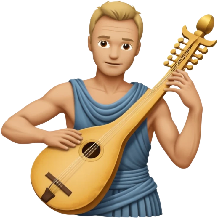 Cinematic realistic ultra HD - musician Sting as the torso of an antique stone sculpture, playing the lyre emoji