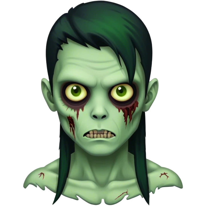 JUST ONE BRUNETTE zombie boy in horror green skin and long black hair emoji