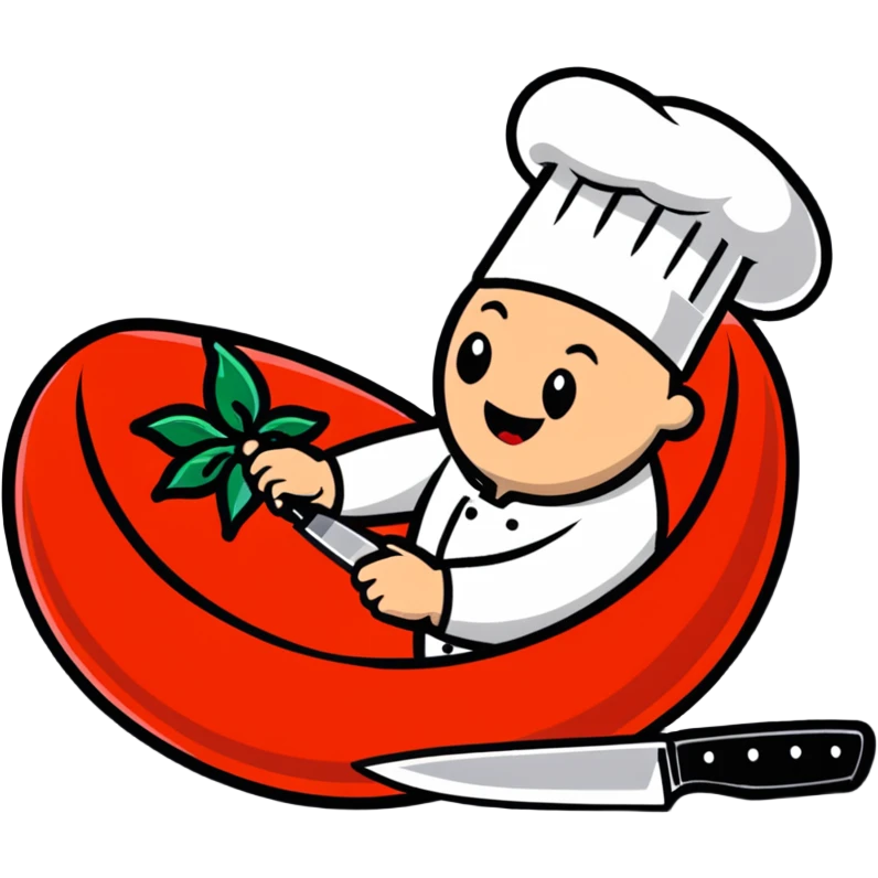 chef knife slicing through a juicy tomato emoji