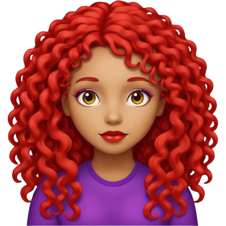 pretty girl black light skin, red long curly hair  emoji