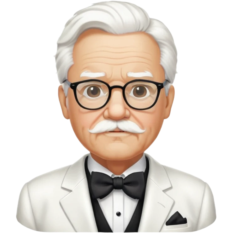 Colonel Sanders KFC, old man with white hair, white goatee, black bow tie, white suit, glasses emoji