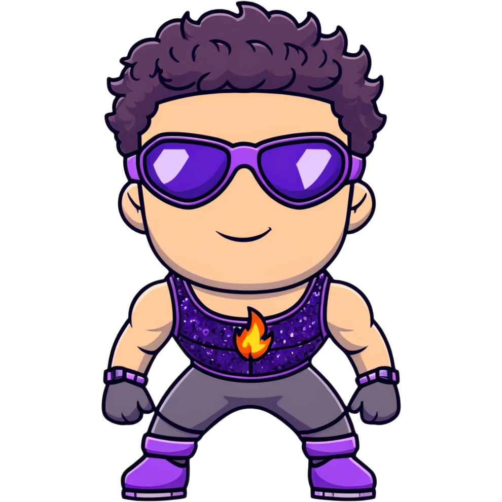 close-up of cool guy male athlete with white skin and moderately curly dark brown hair on top with shaved sides, with one purple ski goggle lens pushed up above his eyes on his forehead, with an arrogant smug smirk on his face, wearing only a plain black chain necklace around his neck, and a completely unzipped sleeveless vest with purple and black sequin fire pattern design with no logo, clearly showing he is shirtless underneath with exposed chest and abs emoji