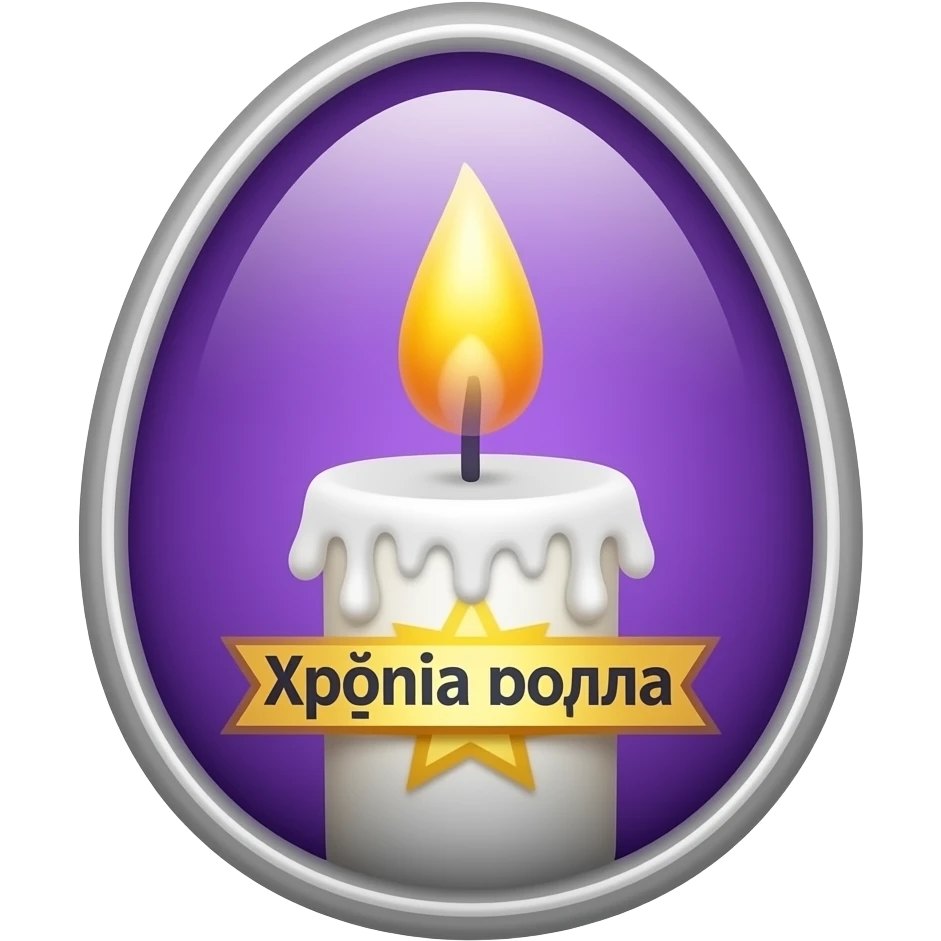 Emoji for the easter in purlpe and orange, church candle and the wish "Χρόνια πολλά" emoji