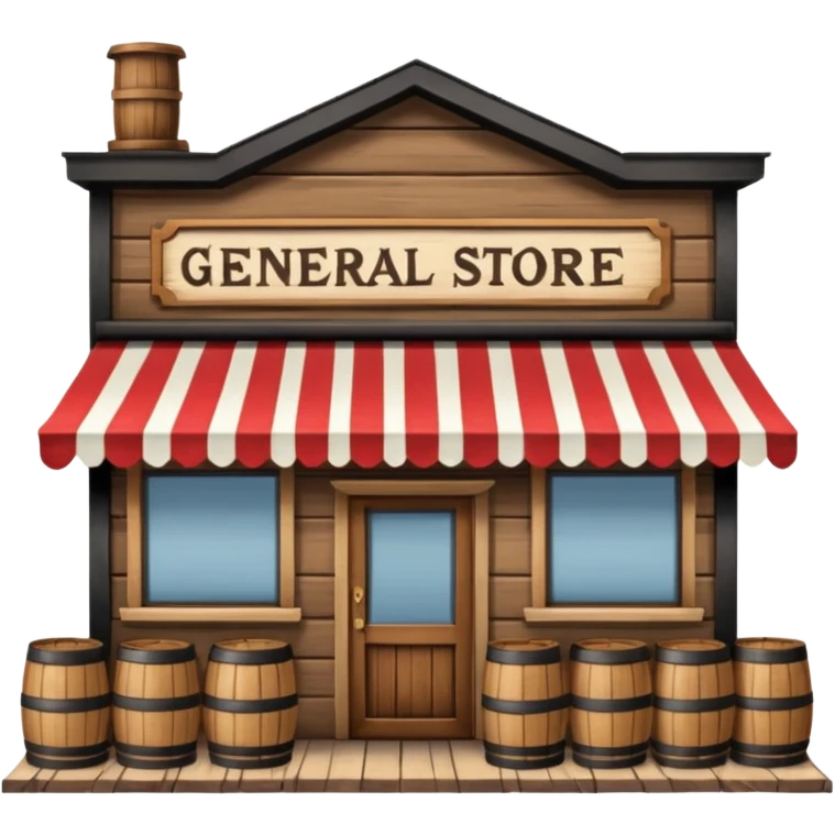 general store, storefront with striped awning, barrels outside emoji
