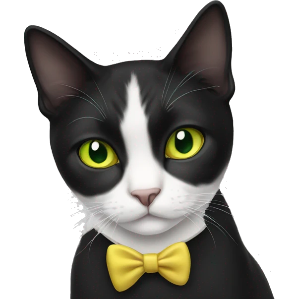 Tuxedo cat half white half black face yellow green eyes emoji