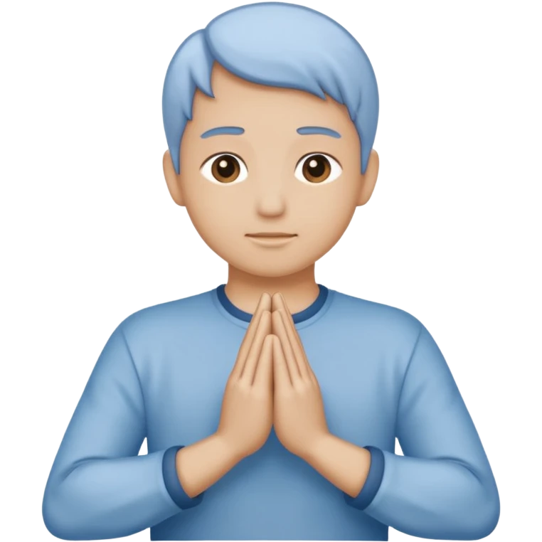 Two hands in prayer pose, only hands, muted blue outline, beige fill, soft glow, apple emoji style, PNG, transparent background emoji