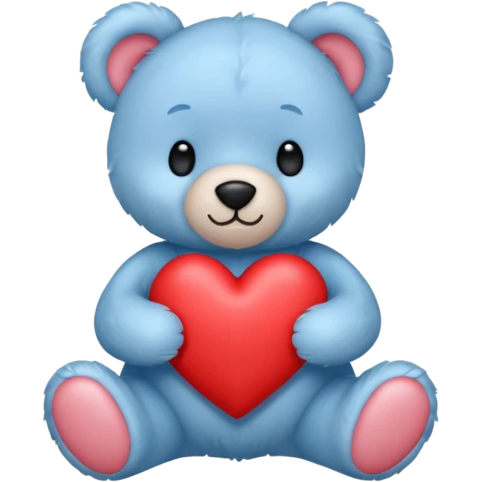 blue pastel teddy bear hold red heart emoji