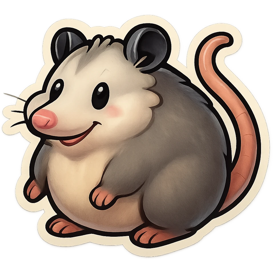 adorably fat cartoon possum, sticker style emoji