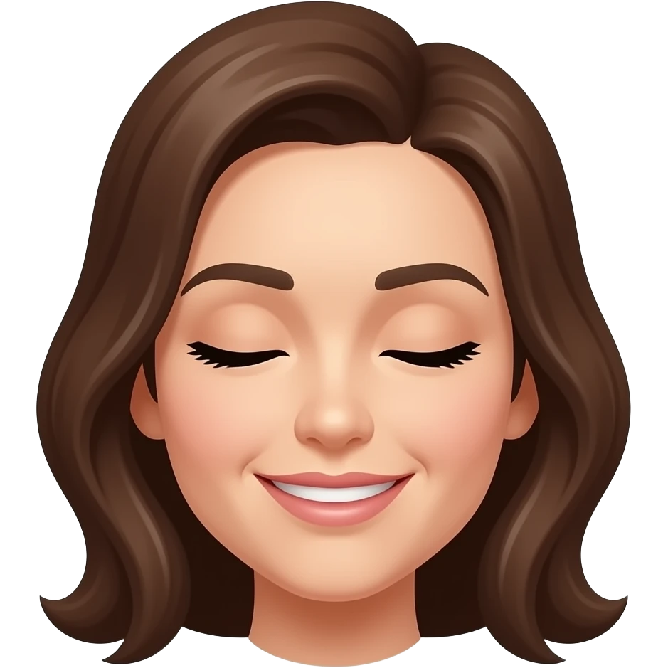 women's face brunette closed eyes slightly smiling emoji