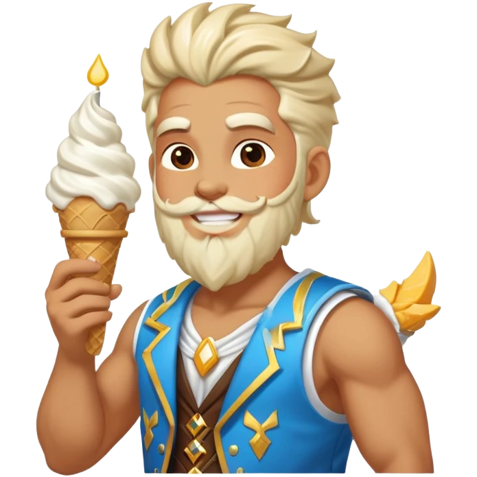 smiling Zeus eating white ice cream holding thunderbolt wearing vest emoji