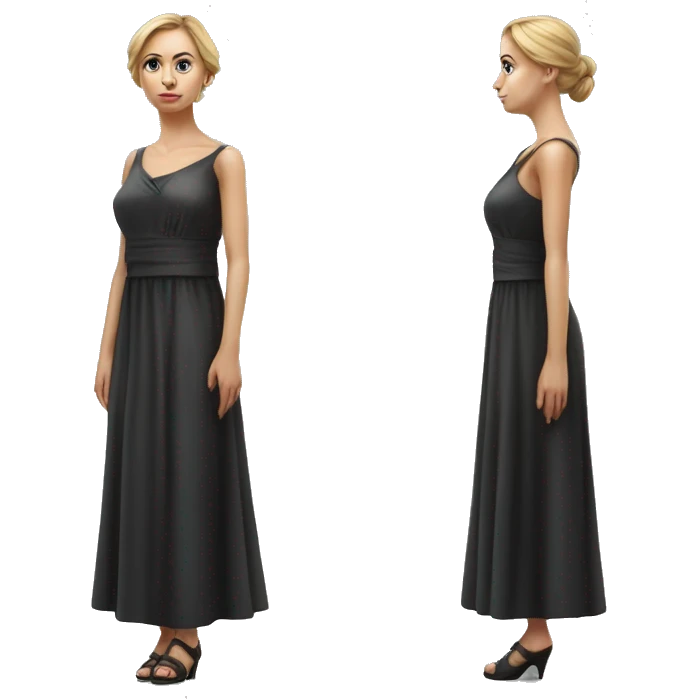 Russian woman full length in dress photorealistic serious emoji