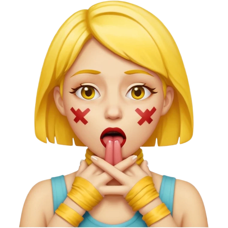 criss cross hands around throat choking self woman emoji tongue out yellow skin emoji