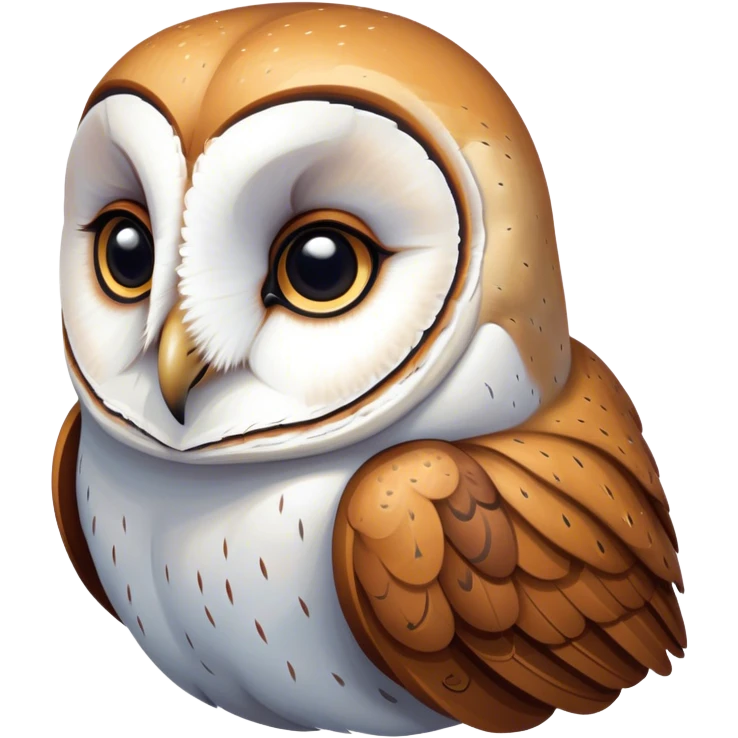 Cinematic Deep Thought Barn Owl Portrait Emoji, Head held high with a serene, contemplative gaze, showcasing its beautifully patterned plumage of white and brown, with eyes deeply focused as if pondering ancient secrets, Simplified yet majestically refined features, highly detailed, glowing with a soft, introspective light, high shine, poised and pensive, stylized with an air of profound wisdom, capturing the essence of an owl immersed in deep thought, so thoughtful it feels like it could silently whisper timeless wisdom from beyond the screen! emoji