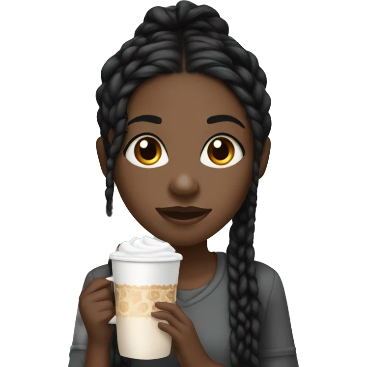 Black girl with black long braids and a hot chocolate emoji