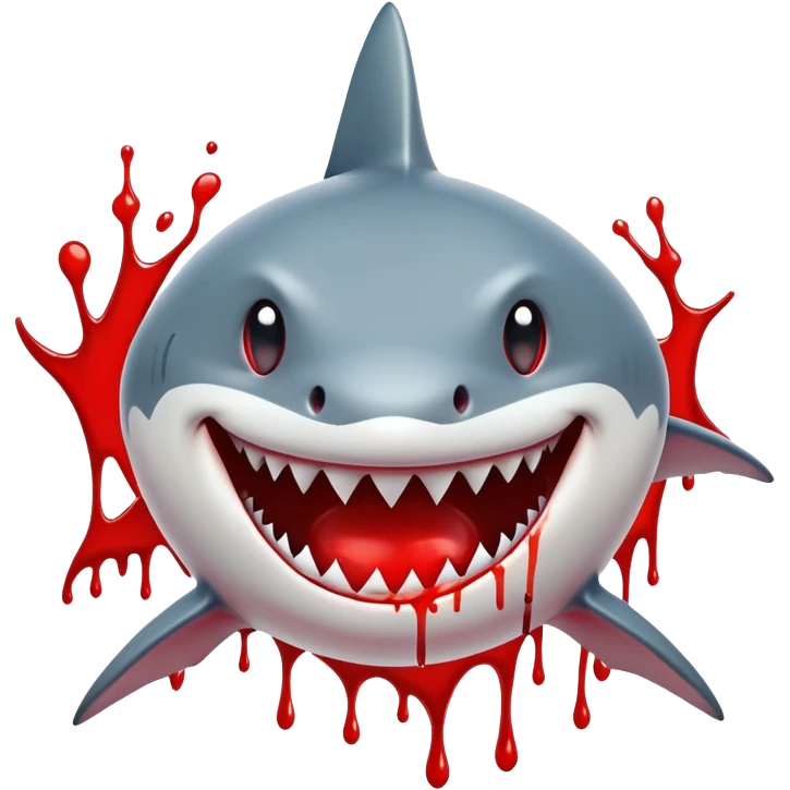 shark smiley face with intense, cartoonish blood around the nose emoji
