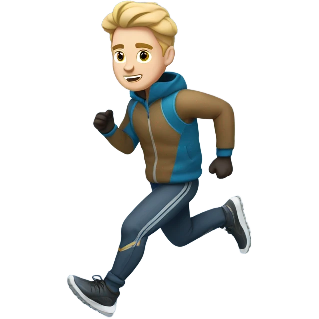 Cold young white man running near frozen lake emoji