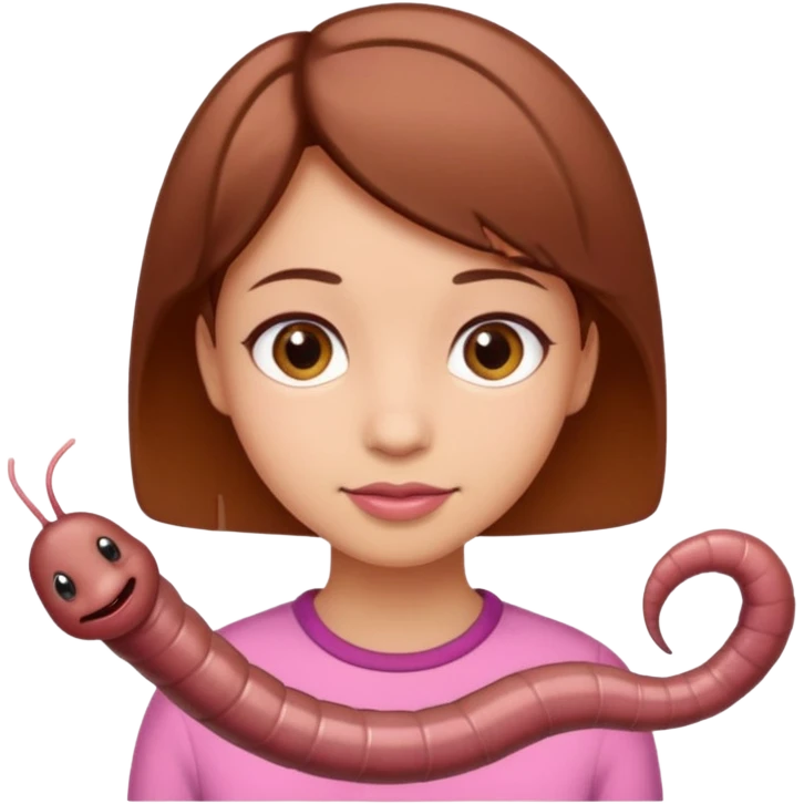 a girl light skin with brown eyes, brown short hair and a worm emoji