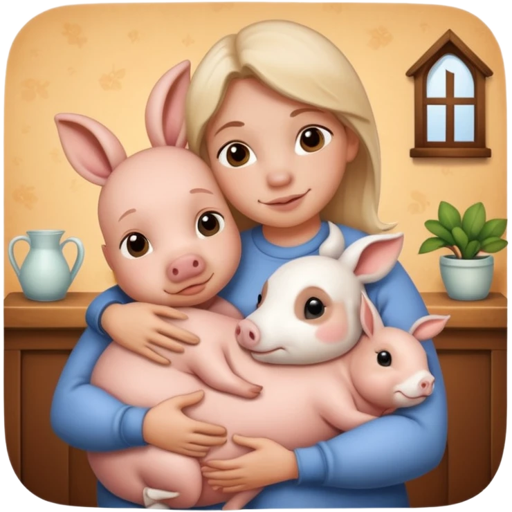 Home of rat, pig as parent hugging  cow, rabbit baby emoji