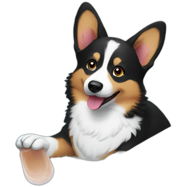 Black corgi takes bath emoji