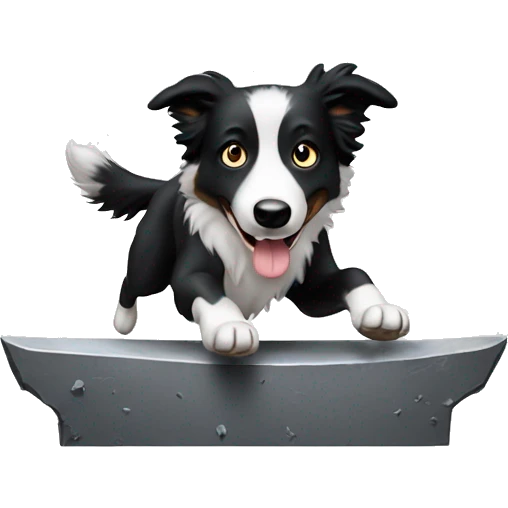 Anvil with border collie jumping over emoji