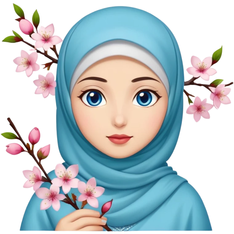 Turkish beautiful finish Konya girl blue eyes with hijab islamic dress and had on her hand cherry blossom emoji