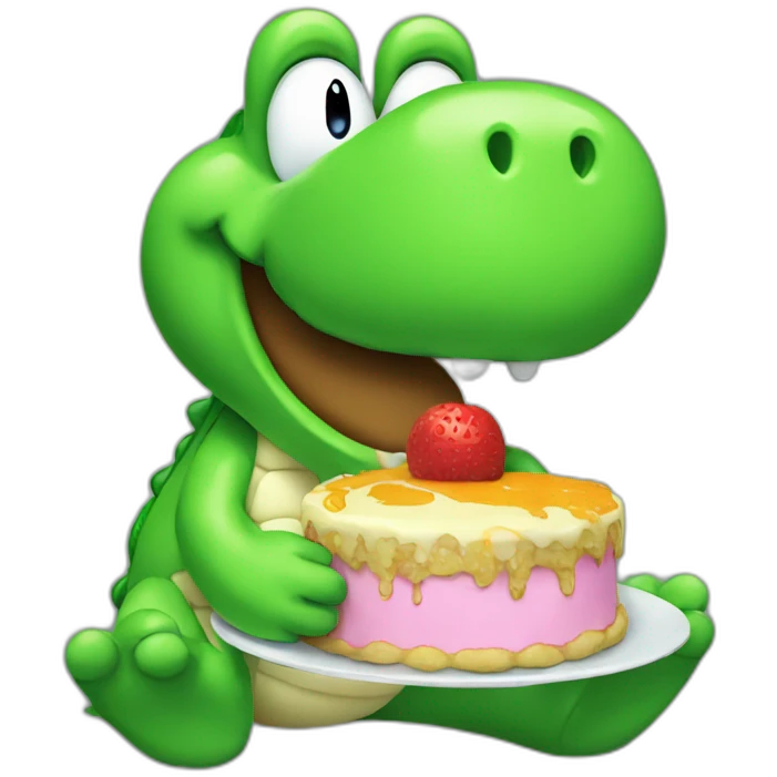 Green Yoshi eating cake emoji