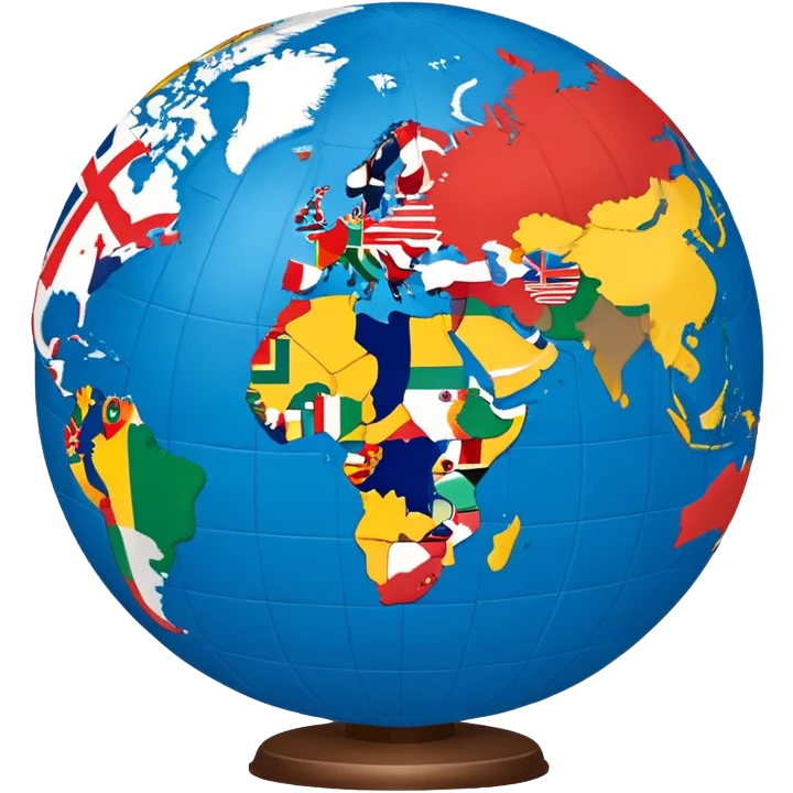 A globe showing Earth with small country flags around it or embedded on the continents emoji