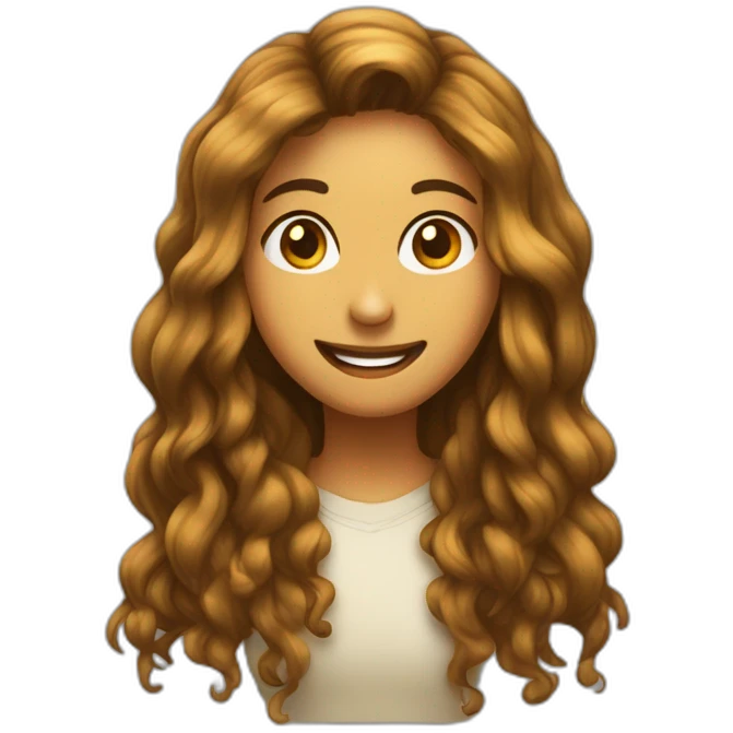 Chica castaña oscura pelo largo y ojos color miel un poco rasgados sonriendo emoji