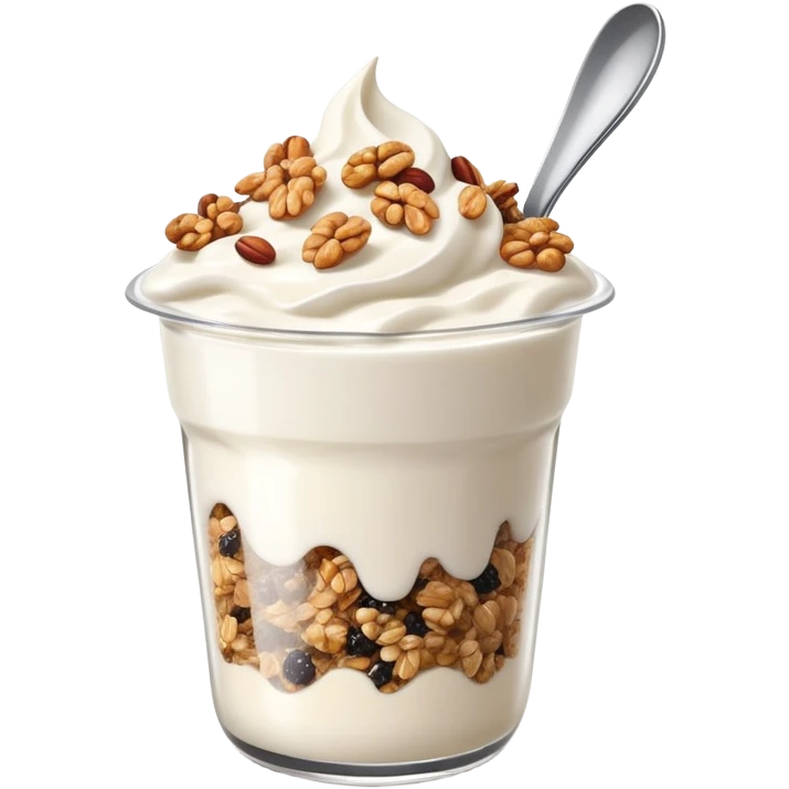 Greek yogurt cup with protein granola and chia seeds sprinkled on top emoji