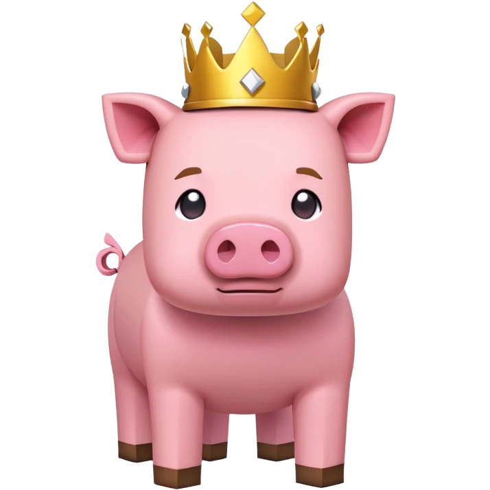 minecraft pig full body pink blocky animal with square head wearing a crown emoji