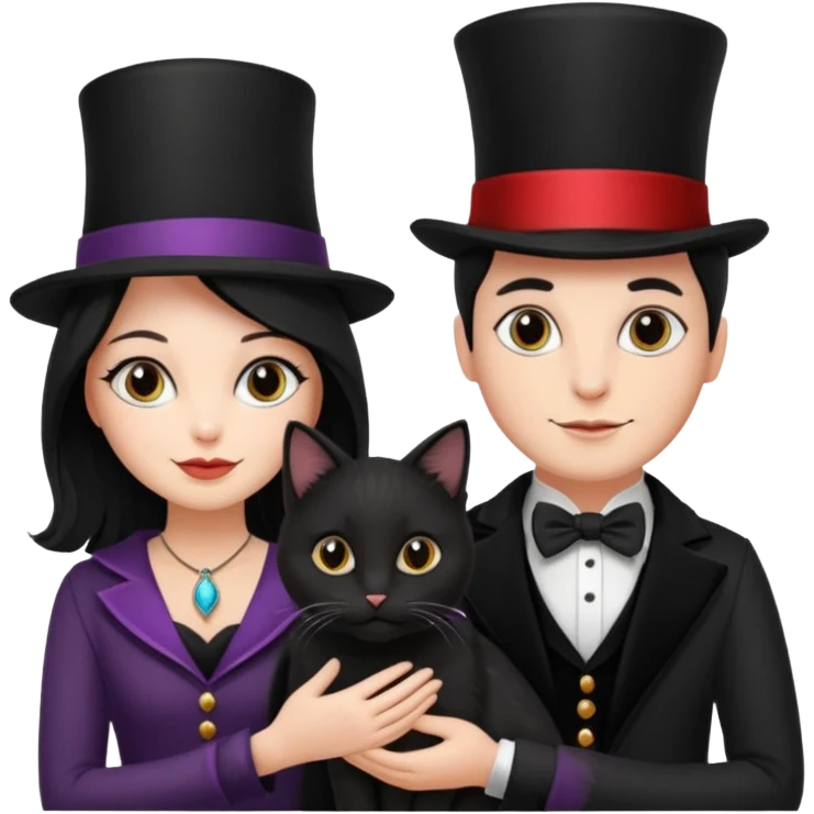 magician couple and their pet cat emoji