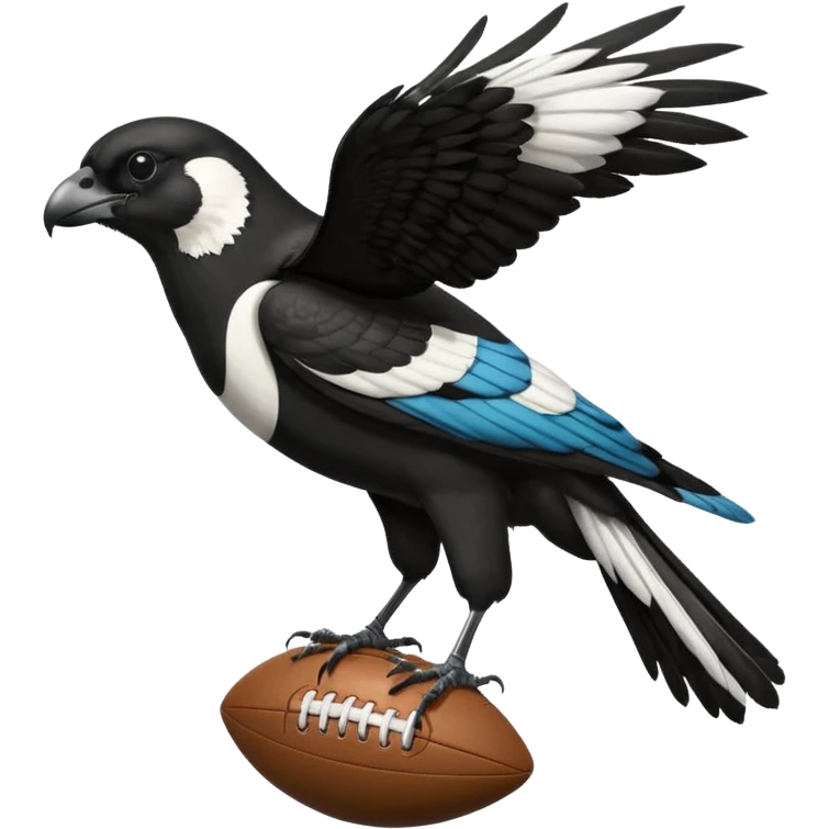 A magpie standing on top of a hawk that's tiered and the magpies holding a afl ball emoji