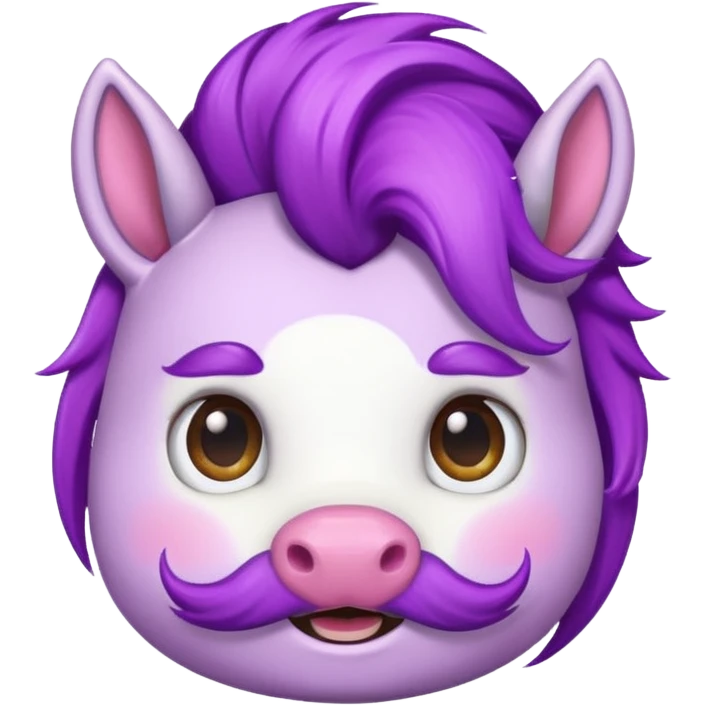 unicorn face with big thick mustache cute and purple haired mohawk emoji