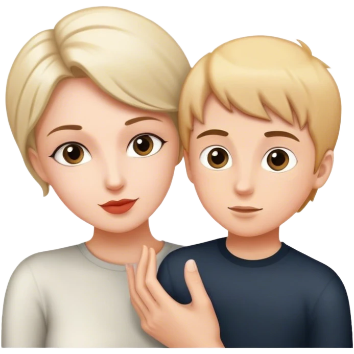 friend (women and boy) face to face make the pose with espion style emoji
