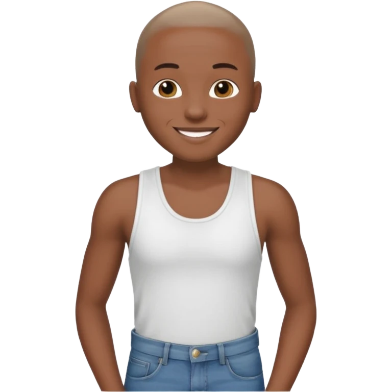 Un personnage noir avec un débardeur blanc et un jean 👖 avec des cheveux rasés  emoji