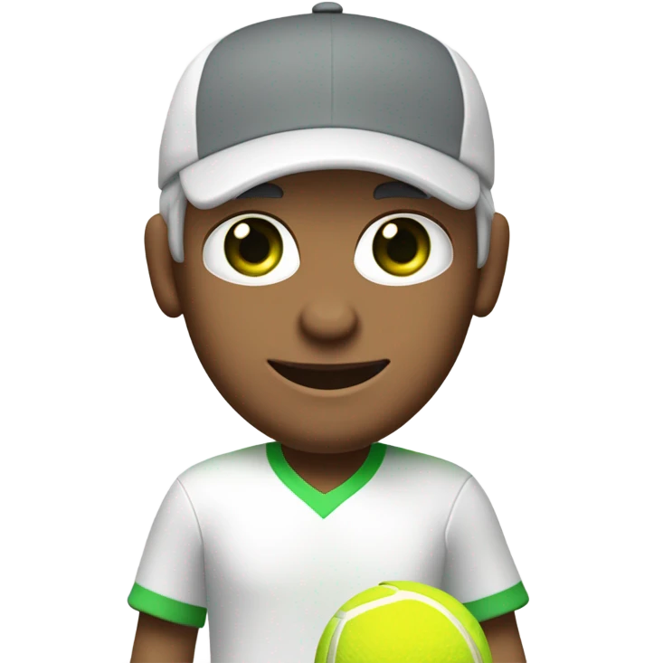 Tennisplayer white-male in his 50s,Green-eyes, gray-hear, white cap and white-shirt with tennis-raquet and tennis-ball emoji