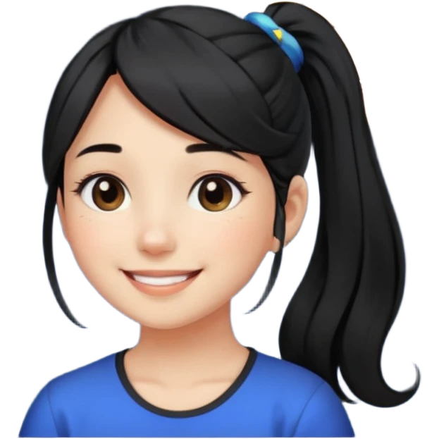 An Emoji of girl with black ponytail hair, who can be described by three words: sun, moo, star emoji