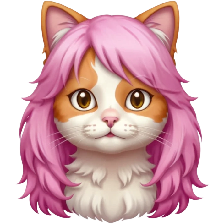 calico cat wear long pink hair wig emoji