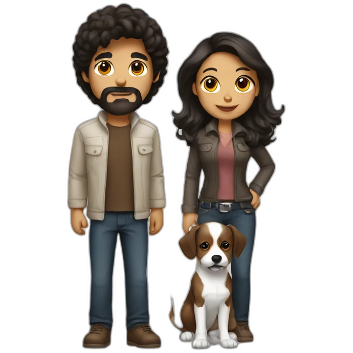 Graphic designer dark hair with brown white dog emoji