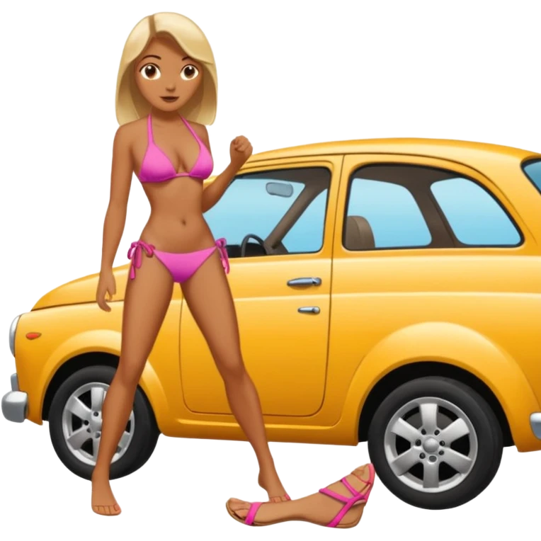 Girl in a bikini crushing a car under her foot emoji