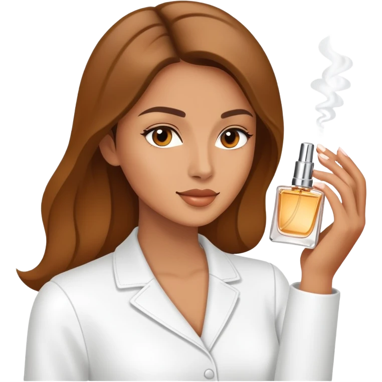 Uma mulher com um perfume borrifando  emoji