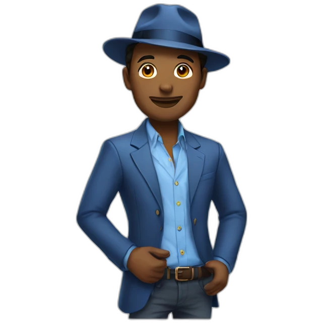 Man in blue button down shirt, blazer, fedora emoji