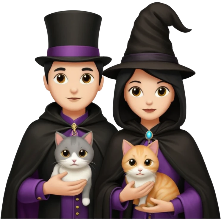magician couple and their pet cat emoji