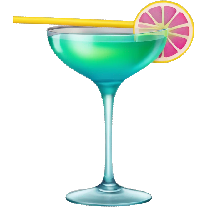 Bluish green cocktail with pink and yellow emoji