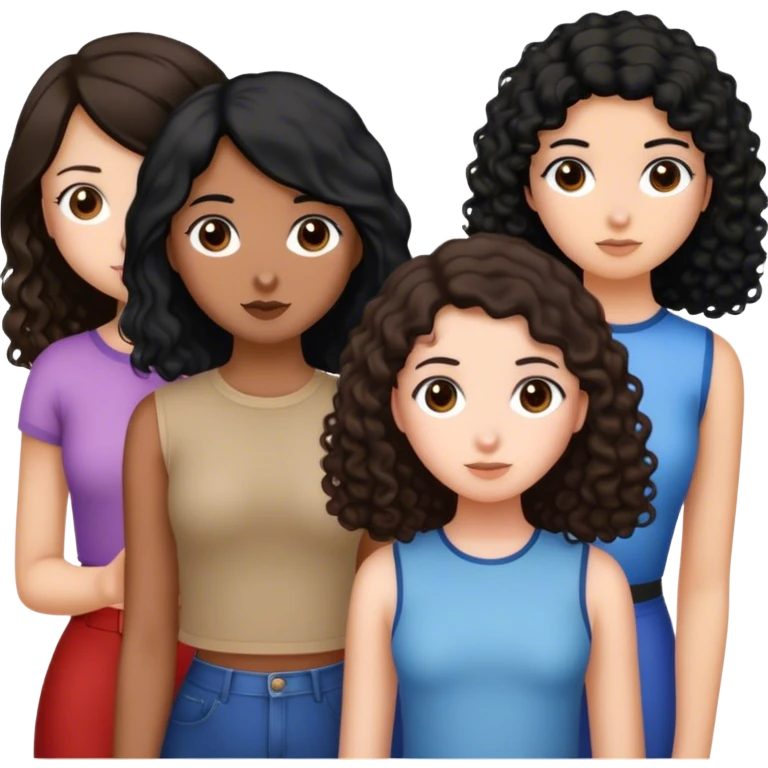 Three girls ,  two with black hair and one with brown, one black haired girl has pin straight hair, the other has curly hair and the brunette has brown hair. All of them with their back facing me emoji
