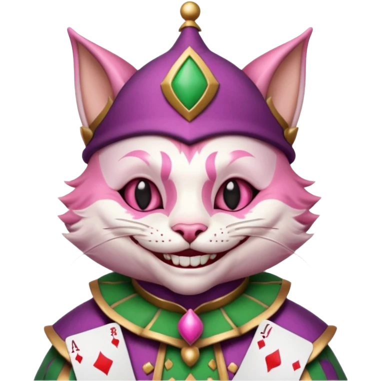 court jester cat medieval, poker card joker, pink, face only emoji