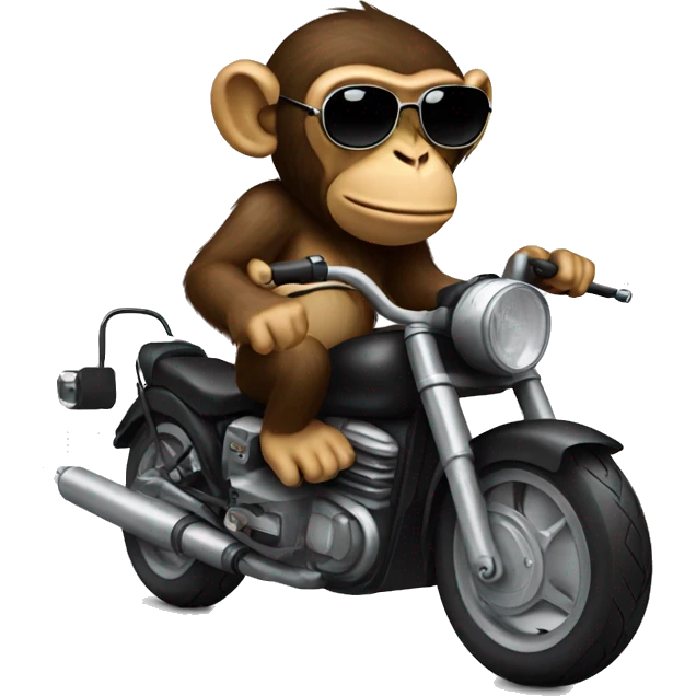 Monkey with sunglasses riding a motorcycle.  emoji