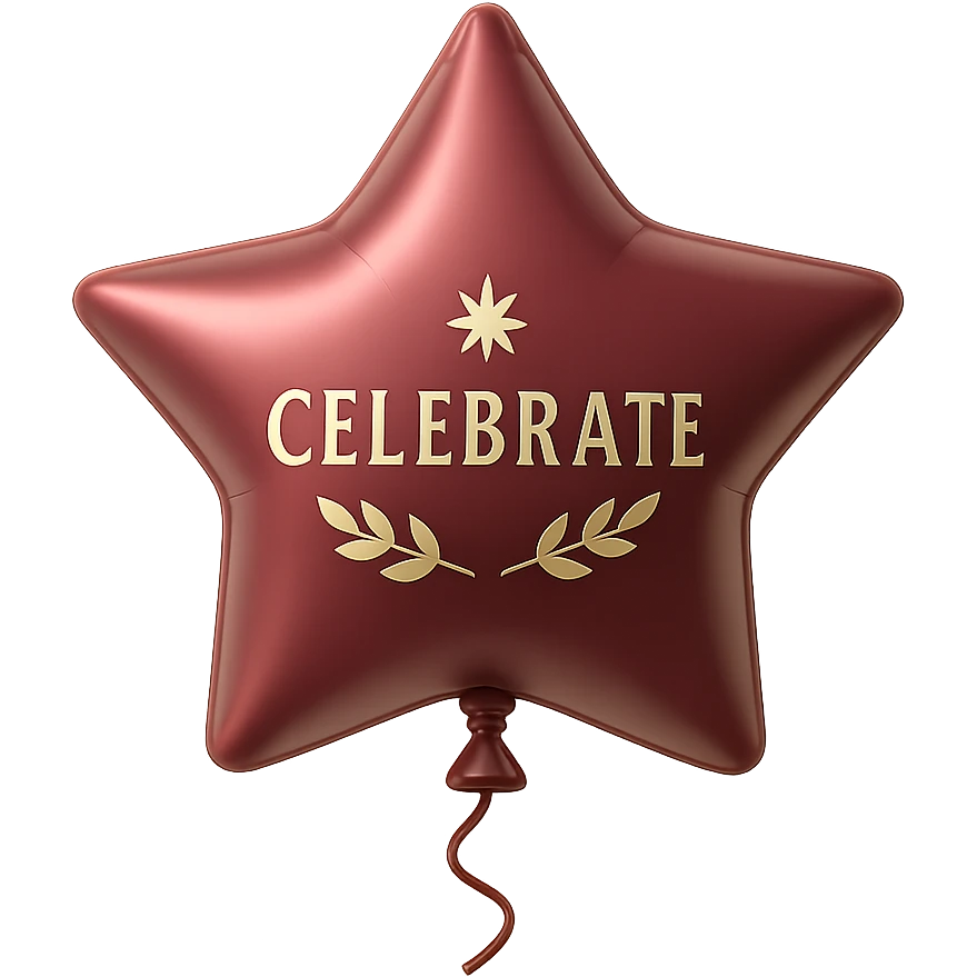 shiny burgundy star shaped party balloon with metallic shine and celebration theme emoji
