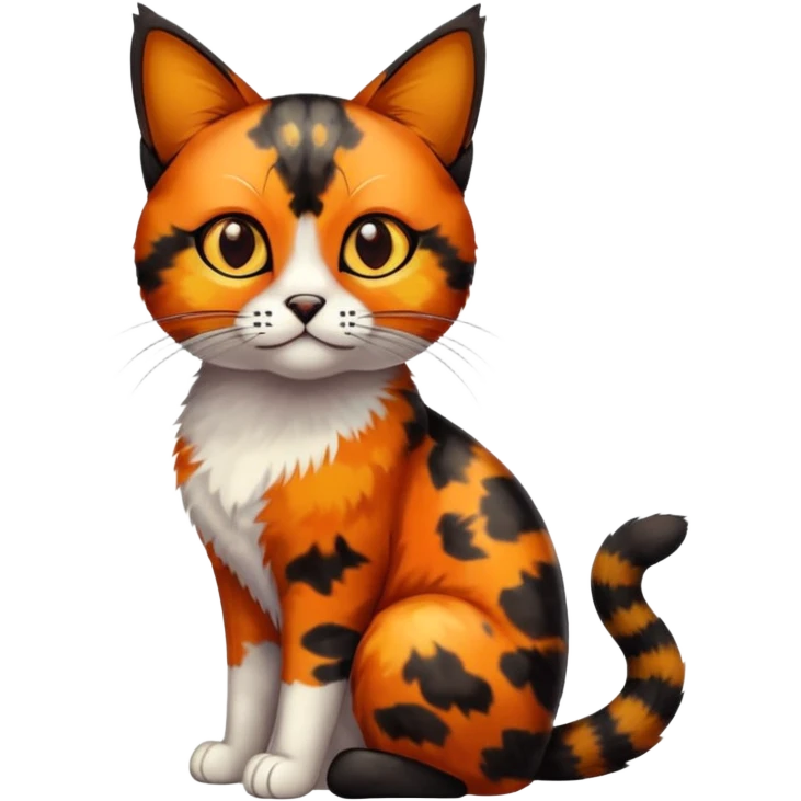 small tortoiseshell cat. no white fur. amber eyes. full body.  emoji
